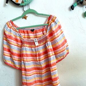 Talbots 1X shirred, off the shoulder, 3/4 puff sleeve with elastic, popover.